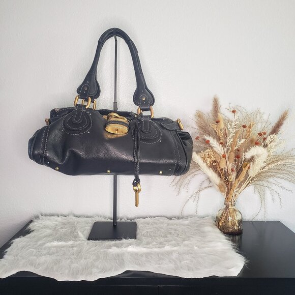 Chloe Handbags - Chloe Paddington - Black Pebbled Leather w/ Lock & Key w/ COA